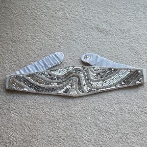 Elegant Silver Sequin & Bead Women's Belt- 30-34 Inches